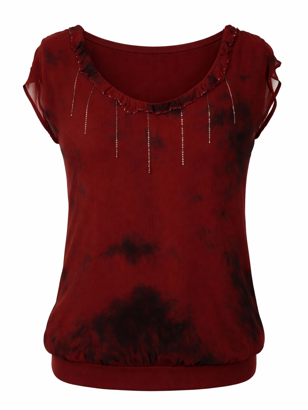 Rare Guess Burgundy Tie Dye Chiffon Metal Fringe Accent Top S Western Goth